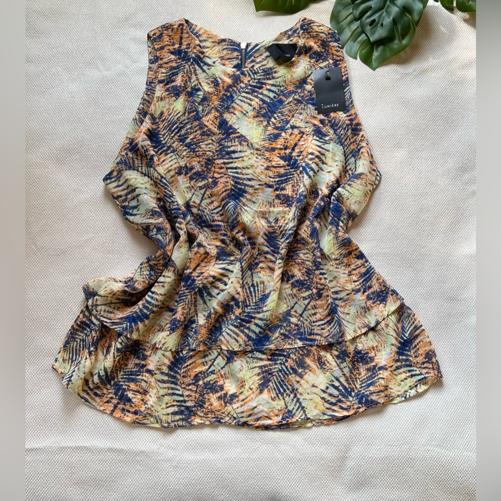 Tropical Palm Print Blouse Size Large